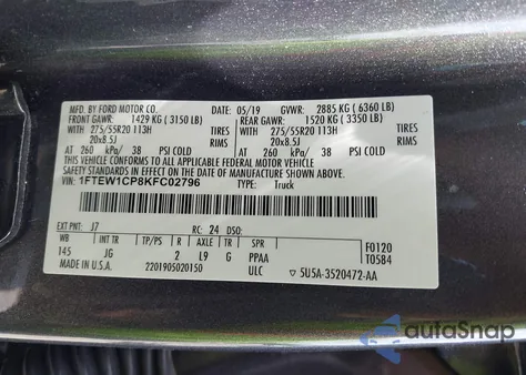 2019 Ford F150 Xl from USA, damaged, VIN 1FTEW1CP8KFC0279